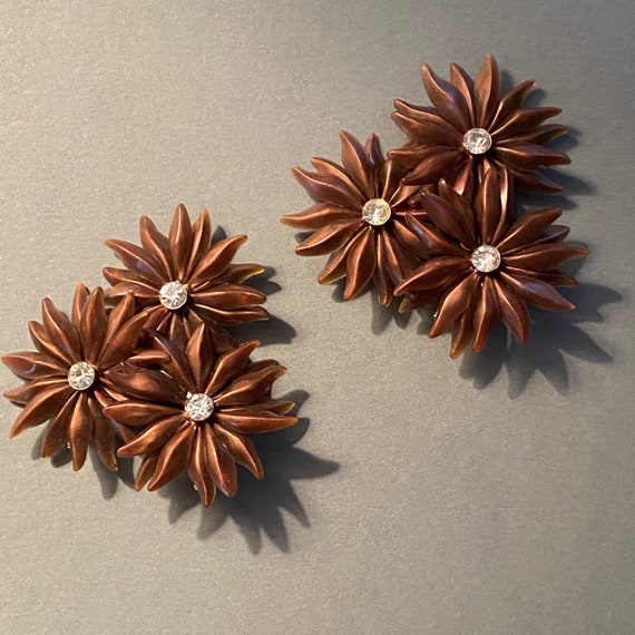 Fabulous 1940s Copper Brown Featherlite Earrings … - image 2