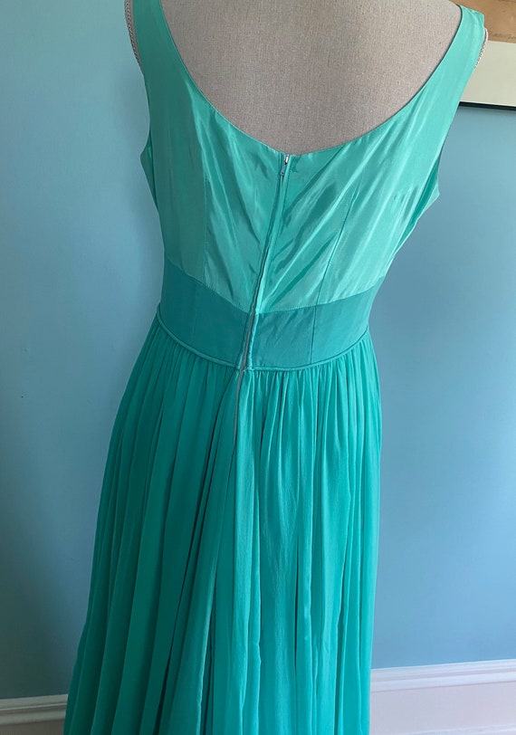 Long 1960s Seafoam Chiffon & Satin Evening Gown S… - image 6