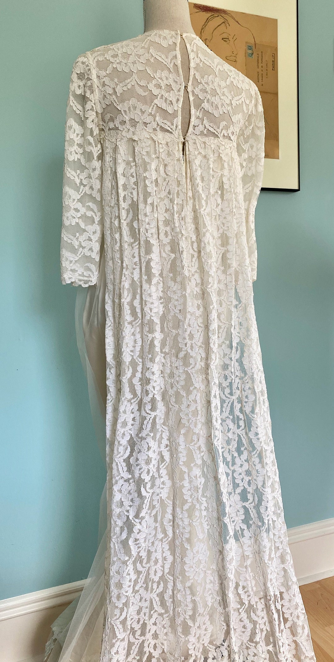 Sweet 60s/70s White Lace Satin & Net Sheath Wedding Dress With - Etsy