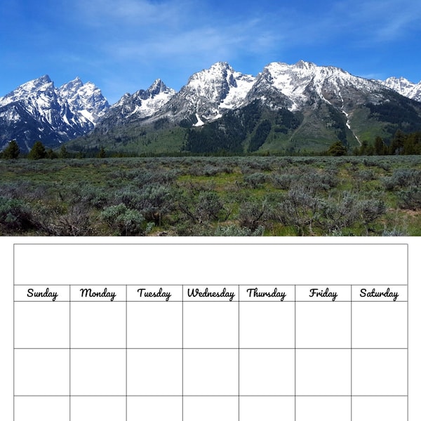 Calendar PDF Digital Download Fill In Grand Teton National Park