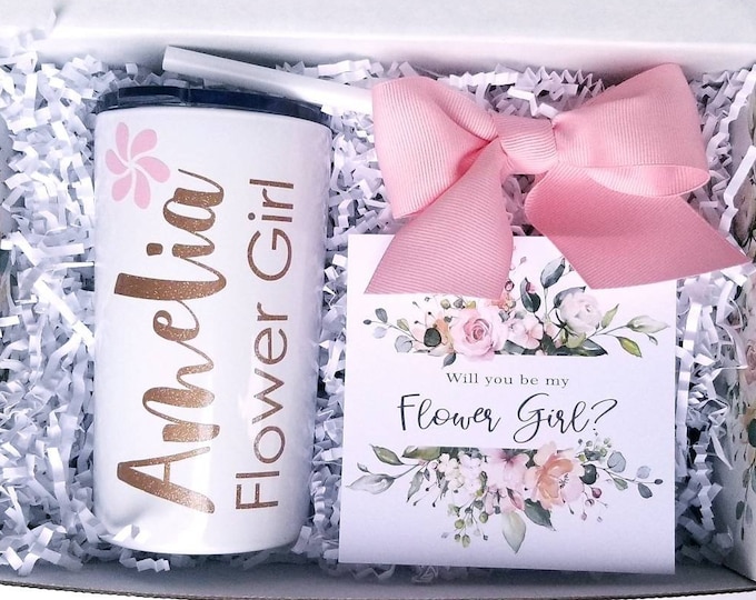 Flower Girl set, tote bag and tumbler set  Tote and tumbler set, Flower girl proposal box gift, flower girl gift set, Junior bridesmaid set