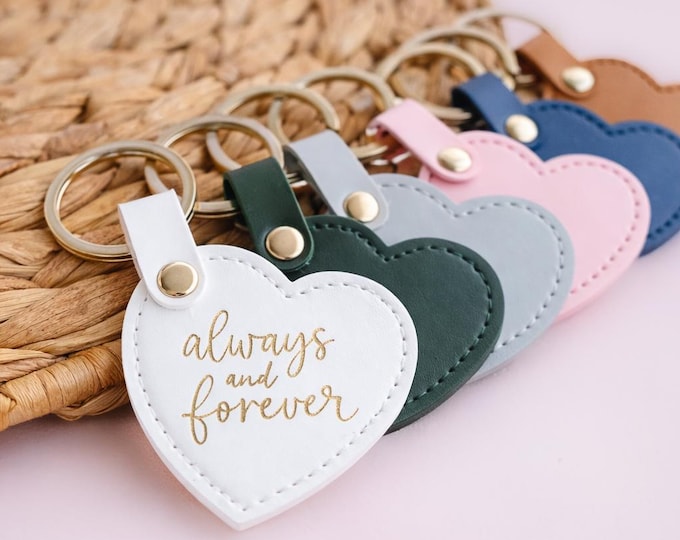 Mini Leather Heart Initial Keychain, Personalized Monogram Key Ring, Heart Leather Keychain, Modern Key Rings, Custom Galentines Gifts