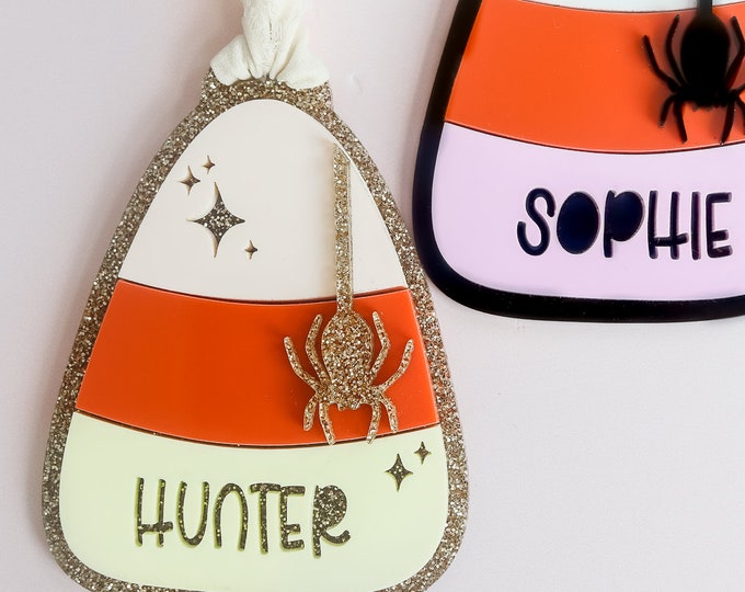 Halloween Basket Tag, Candy Corn Basket Tag, Acrylic 3D Candy Corn Tag, Personalized Boo Basket Tag, Custom Halloween Tag, Spooky Season Tag