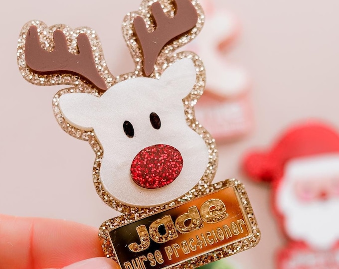 christmas man name badge cute Christmas gifts for teachers, christmas badge secret Santa gifts for coworkers, name badge clip for nurse