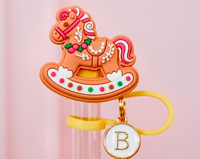 Girly Christmas Straw Charm Stanley Straw Topper Straw Cover Topper Initial Charm Christmas Stocking Stuffer Santa Snowman Christmas Tree