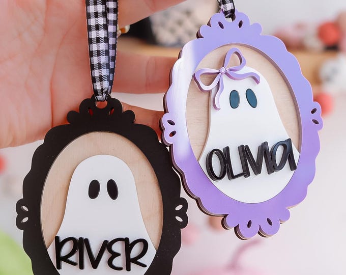 Personalized ghost name tag Halloween gift tag kids  ghost ornament Halloween custom name Acrylic ghost basket tag Halloween gift name tag