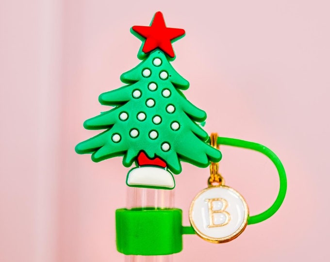 Christmas Straw Charm Stanley Straw Topper Straw Cover Topper Initial Charm Christmas Stocking Stuffer Santa Snowman Christmas Tree
