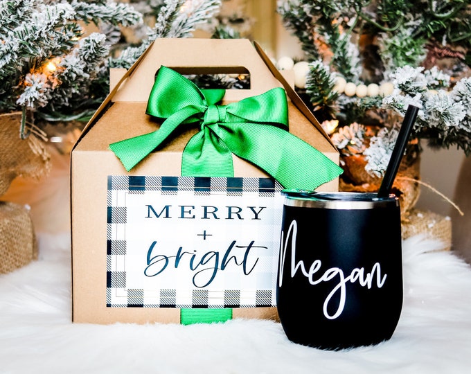 Christmas gift set, christmas gift box, Personalize Wine Tumbler gift for her | personalize Wine Glass