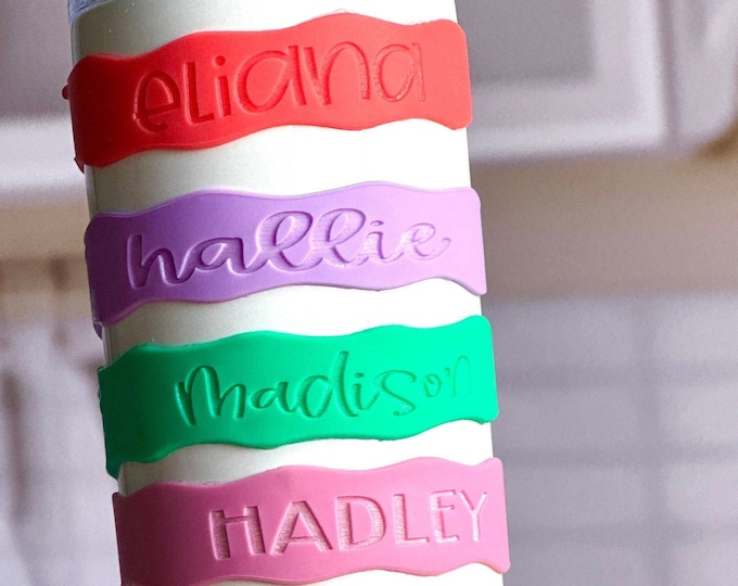 Personalized bottle bands, silicone bands, reusable labels, school, daycare, sports, name bands, custom, waterproof, sippy cup labels, band
