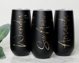 Bridesmaid Gift Ideas, Stemless 6oz Champagne Flutes; Personalized Wine Tumbler, Custom Wine Cup, Bride Stainless Steel, Wedding Party Gift