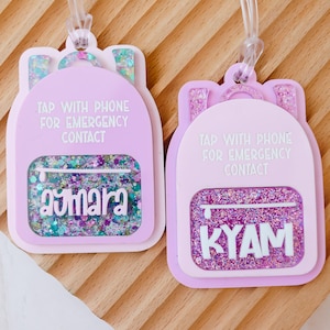 Emergency contact backpack tag, NFC tag, Tap bag tag, special needs, scan tag,  safety, school name tag, NFC backpack tag, Kids Luggage Tag