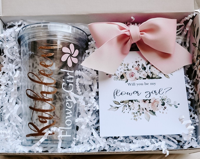 Flower Girl set, Flower girl gift, flower girl proposal box, tote bag and tumbler set, bridesmaid gift, children gift, flower girl gift set