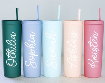 Personalized Tumbler With Lid and Straw, Bridesmaids Gifts, Rubber Tumbler, Skinny Tumbler, Personalized Gift, Teacher Gift• Custom Tumbler