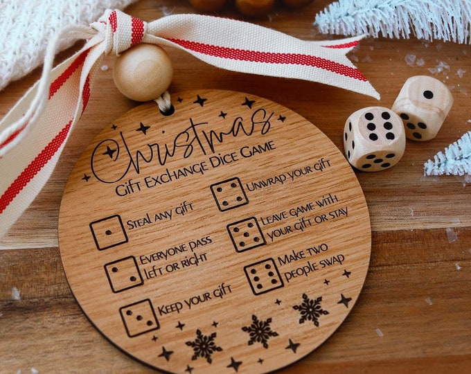 Christmas Dice Gift Exchange Game, Stocking stuffer, office gift, secret Santa gift, secret santa gift exchange Christmas gift game ornament