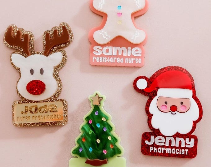 gingerbread man name badge cute Christmas gifts for teachers, christmas badge secret Santa gifts for coworkers, name badge clip for nurse