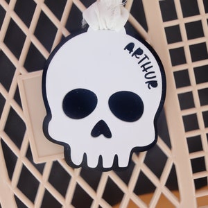 Skull halloween tag, dia de los muertos decor, halloween tag for boys, skull basket tag,