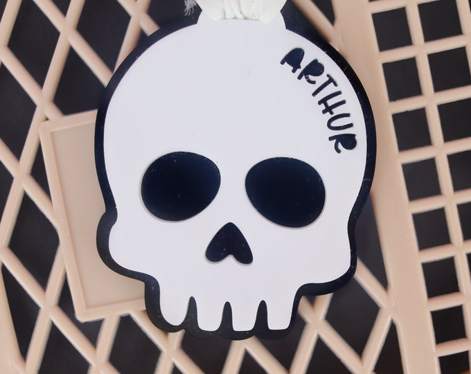 Skull halloween tag, dia de los muertos decor, halloween tag for boys, skull basket tag,