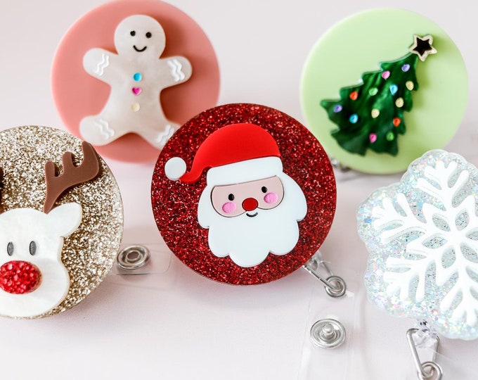 Christmas badge reel cute Christmas gifts for teachers, secret Santa gifts for coworkers, reel badge clip for nurse, retractable badge reel