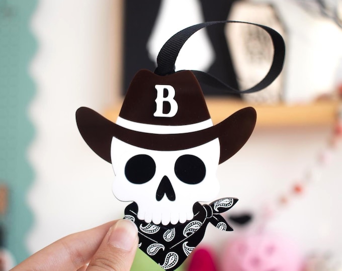 Halloween name tags | Halloween basket tags | Acrylic name tag | basket tag | cowboy tag | skull tag | Halloween decor | retro | booed