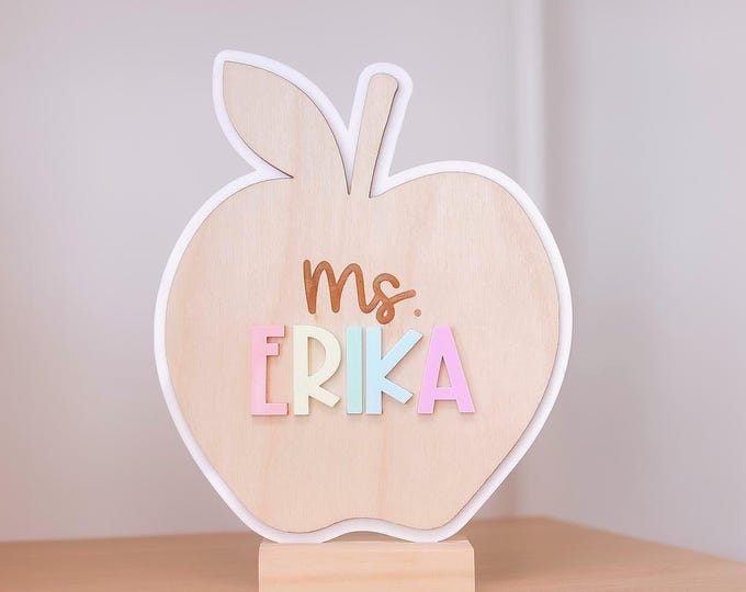 Personalized Teachers Gift, Custom Name Apple Sign, Classroom Decor, Back to School Gift, teacher appreciation gift