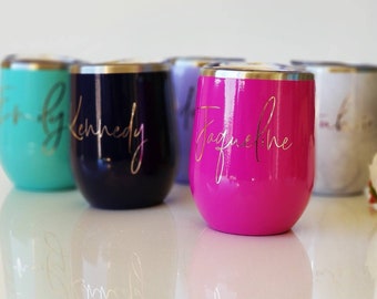 Wine tumbler, Personalized Wine Tumblers, Bridal Party Cups, Bridesmaid Cups, Team Bride, Bachelorette, Stemless Wine Cup Wine Tumbler