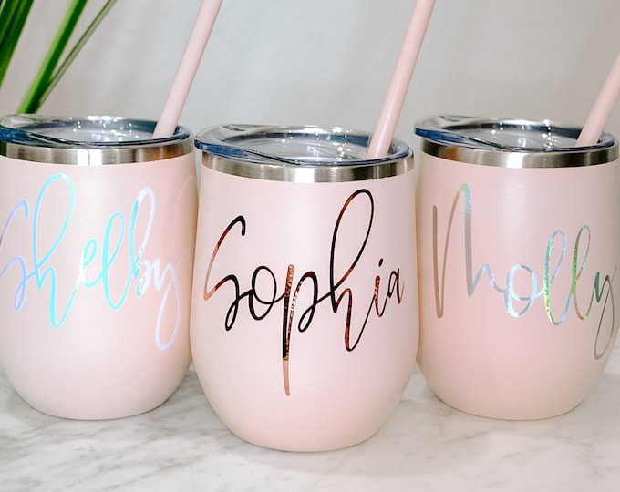 Blush Wine tumbler, Marble tumbler, custom wine glasses, personalize wine glasses, wine glass, bridesmaid proposal, bridesmaid gift