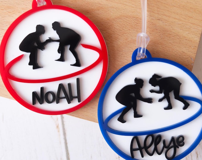 Wrestling bag tag, personalized wrestling name tag, custom martial arts keychain for backpack, wrestling mom name tag, back to school tag.