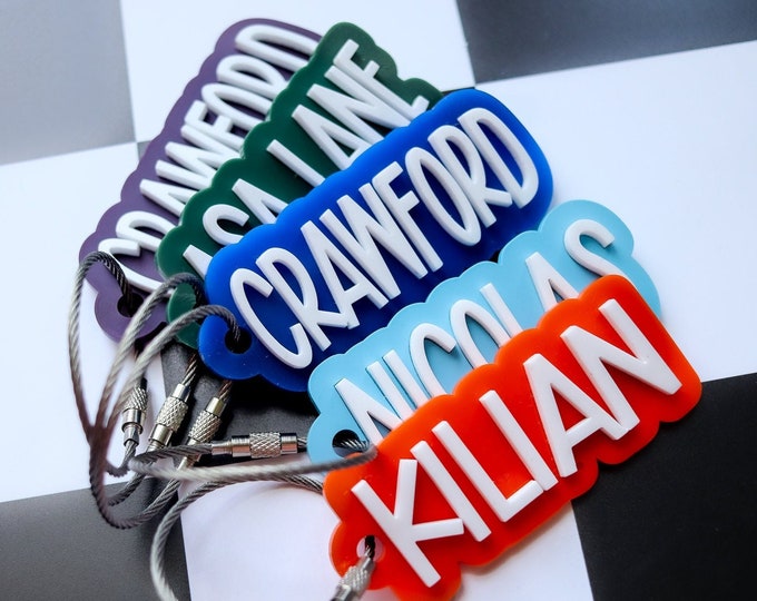 Backpack Name Keychain, Water Bottle Name Tag, Personalized Custom Name Plate, Diaper Bag Tag, Sports Keychain, backpack tag for boys