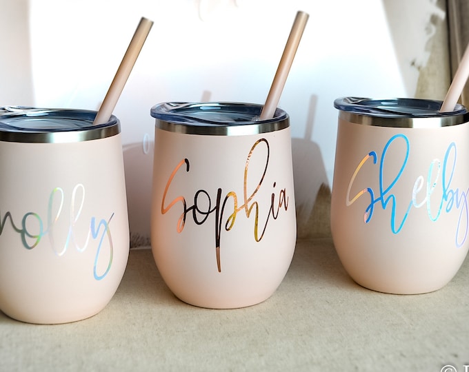 Custom Wine tumbler, custom wine glasses, personalize wine glasses, personalized wine tumbler, bridesmaid proposal bridesmaid gift blush cup