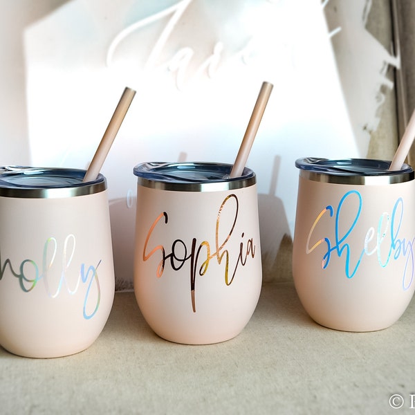 Custom Wine tumbler, custom wine glasses, personalize wine glasses, personalized wine tumbler, bridesmaid proposal bridesmaid gift blush cup