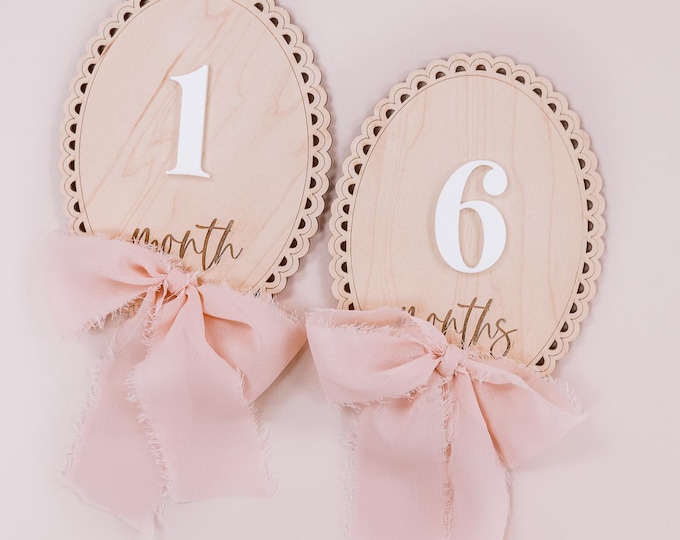 3D Monthly Milestone Discs for Baby Photos, Engraved Wood Monthly Milestone Markers, Personalized Baby Sign, Baby Monthsary