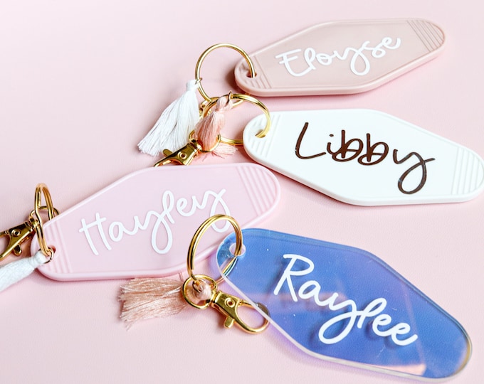 Retro Motel Keychain Teen Gift  Bridesmaid Keychain Personalized Motel Keychain