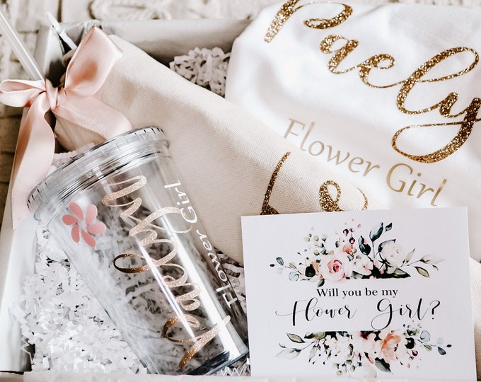 Flower Girl set, tote bag and tumbler set  Tote and tumbler set, bridesmaid gift, flower girl gift set, Junior bridesmaid set, no box