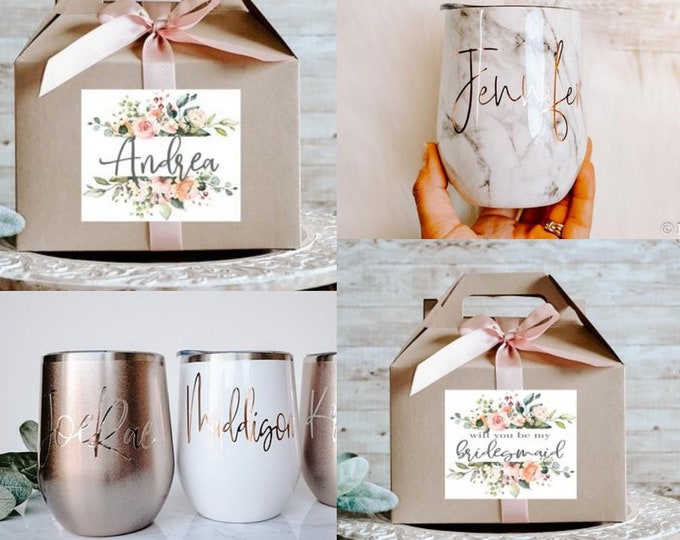 Bridesmaid Proposal Gift Box | Bachelorette party | Wine Glass, i couldn't say i do without you Personalized Steel Wine Tumbler