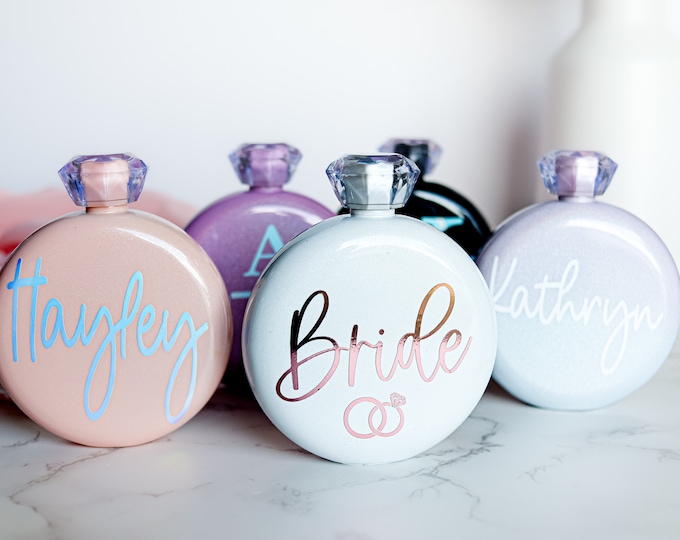 Personalized Glam Flask, Personalized Bridal Party Flask, Bridesmaid Proposal Gift, Custom jeweled flask. Ladies Flask, bridesmaid gift