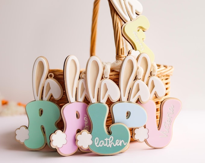 Bunny Easter Tag, Easter Basket Tag, Personalized Easter Basket Name Tag, Custom Easter Tag, Custom Carrot Tag, Personalized Wooden Tag
