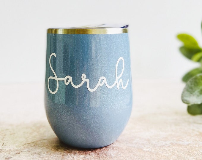 Custom Wine tumbler, custom wine glasses, personalize wine glasses, personalized wine tumbler bridesmaid proposal bridesmaid gift dusty blue