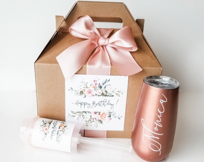 Happy Birthday gift, Birthday gift box, bridesmaid proposal box, bridesmaid box, will you be my bridesmaid, personalized champagne flutes