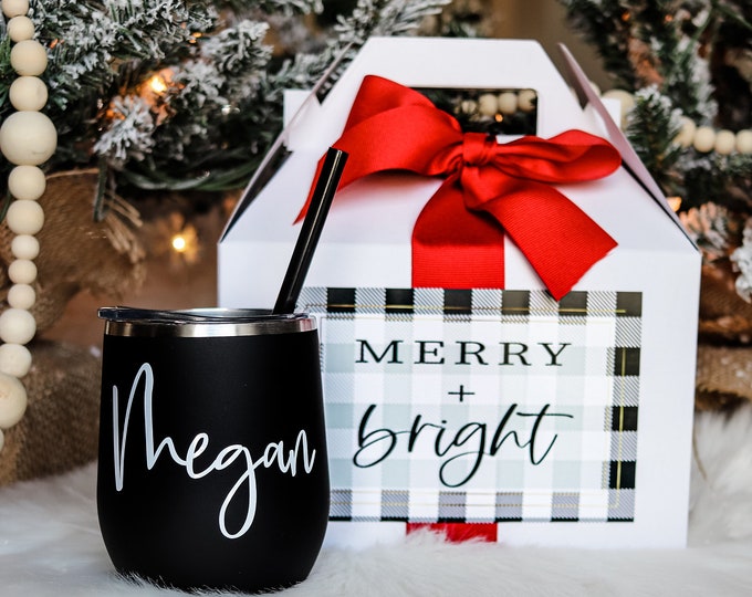 Christmas Box, Christmas gift set, christmas gift box, Personalize Wine Tumbler gift for her | personalize Wine Glass