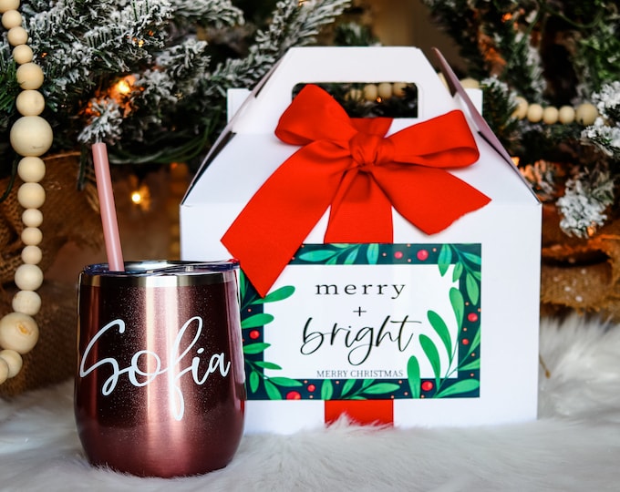 Christmas Box, Christmas gift set, christmas gift box, Personalize Wine Tumbler gift for her | personalize Wine Glass