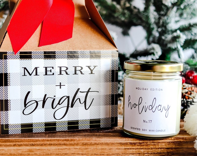 Candle Gift, Christmas Box, Christmas candle gift, Christmas gift set, candle gift, Holiday Candle gift, Christmas candle gift black plaid