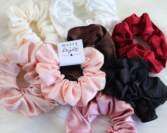 Silk Satin Hair Scrunchies | Neutral Silk Scrunchies |  Silk Satin Scrunchies | Hair Ties | Christmas Scrunchies | Christmas Gift