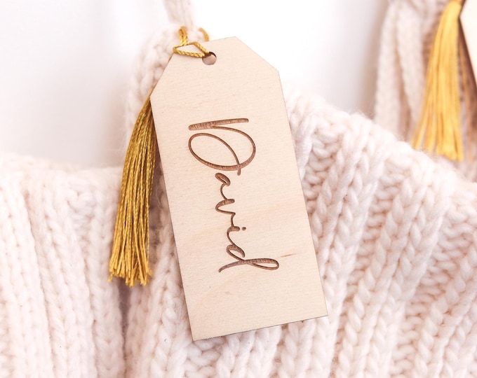 Needlepoint stocking tag, Personalized Stocking Tags, Stocking Name Tags, Christmas Stocking Tags, Wooden Stocking Tags