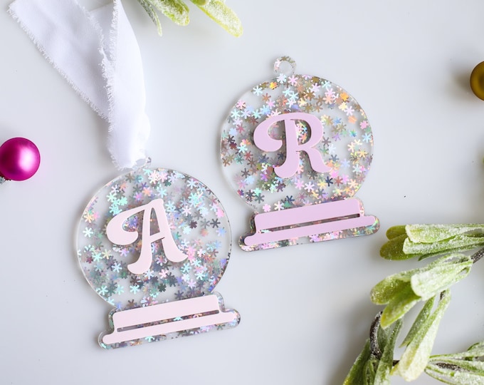 Personalized Christmas Ornament, Snow Globe chritmas ornament, girl Christmas ornament, pink ornament, lilac Christmas, Pink Christmas decor