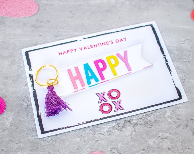 Valentines Day Gift, Happy Keychain, I Love you keychain, valentines day gift idea, galentines day gift, friendship say gift, happy quotes