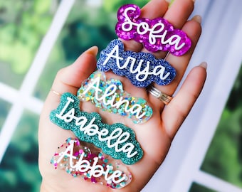 Personalized Name Hair Clips | Acrylic | Hair bow | Alligator clip | Hair Accessory | Girls school hair clip | personalized hair barrette