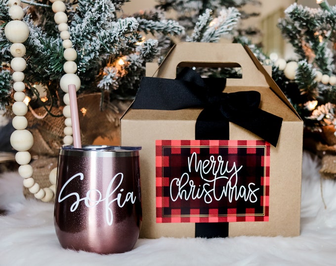 Christmas Box, Christmas gift set, christmas gift box, Personalize Wine Tumbler gift for her | personalize Wine Glass