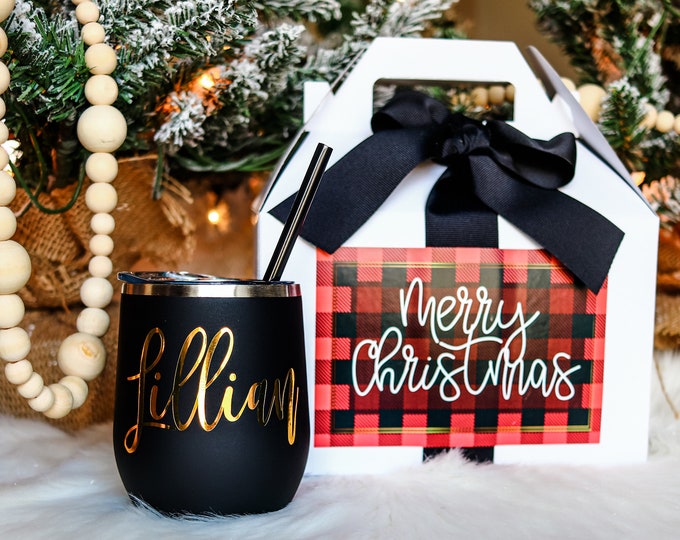 Christmas Box, Christmas gift set, christmas gift box, Personalize Wine Tumbler gift for her | personalize Wine Glass