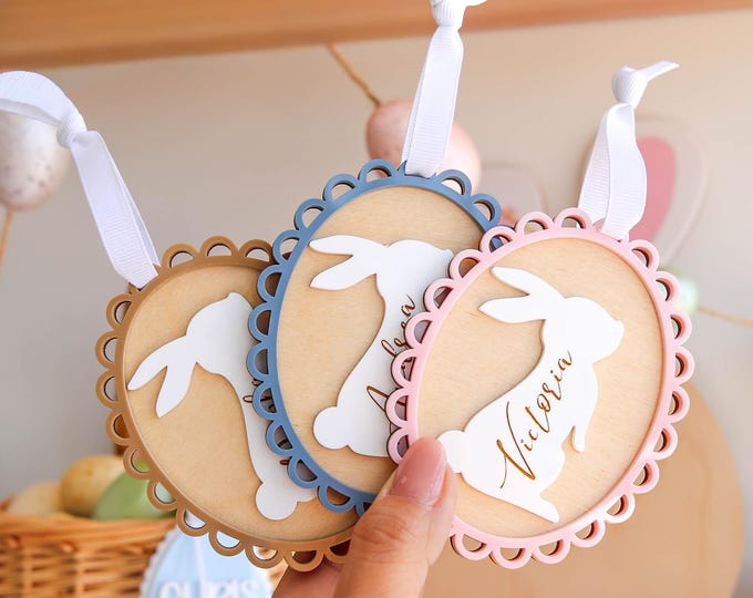 Easter bunny basket tags, basket tags, Easter Basket filler, easter bunny, name tags, acrylic name tags, custom name tag