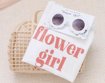 Flower Girl Proposal Set, Flower Girl basket, flower Girl shirt, Flower Girl sunglasses, neutral flower girl gift, Jelly Bag, boho wedding